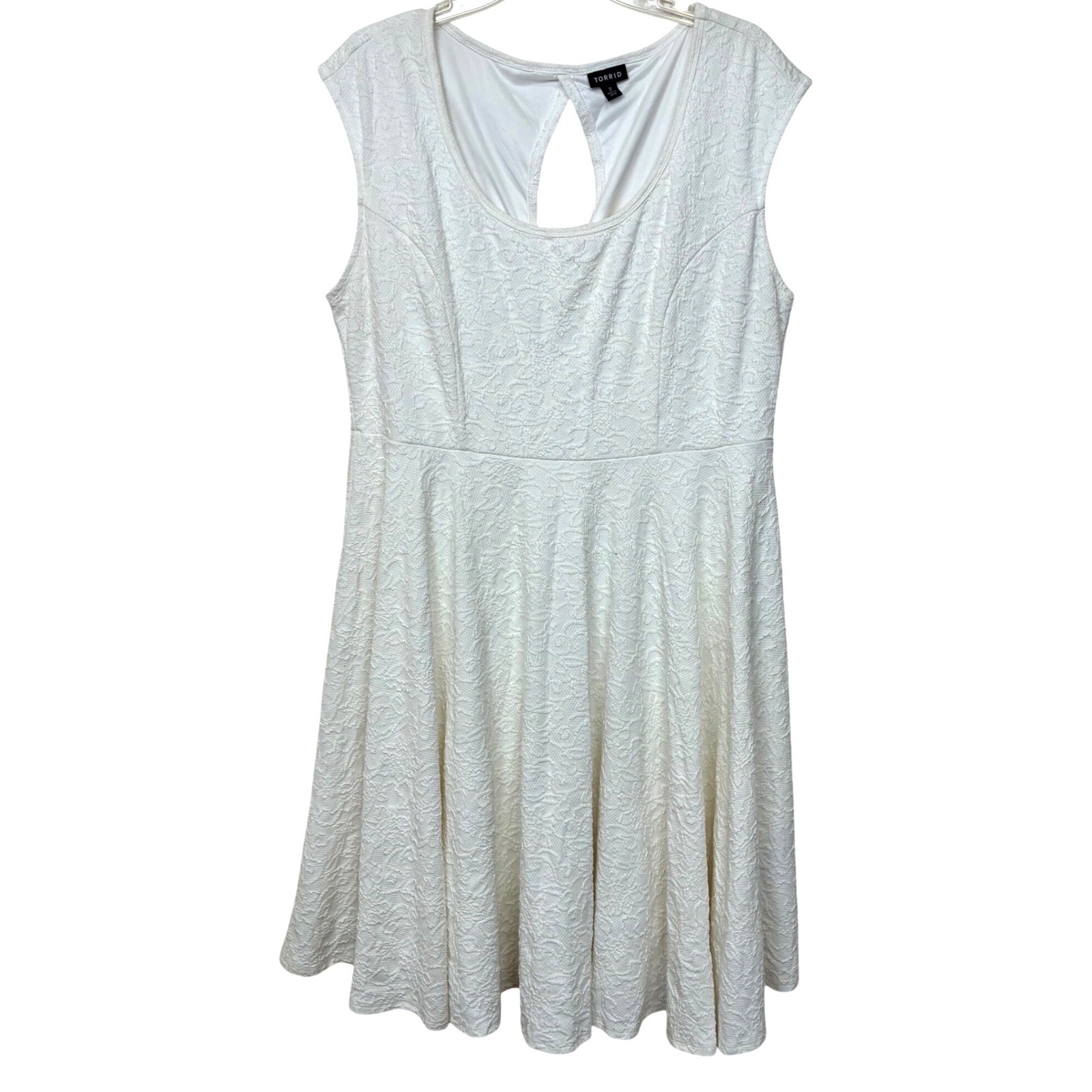 Torrid Ivory White Textured Jacquard Keyhole Back Fit Flare Dress Baby Doll
